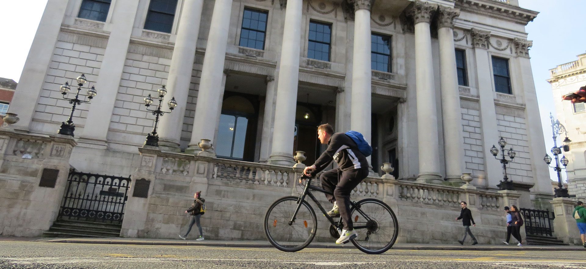 City Hall, Dublin with cyclist